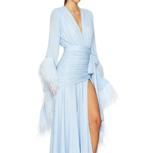 Bronx & Banco geisha Light Blue Gown with Feather Details. Xs & small available - Picture 2 of 4